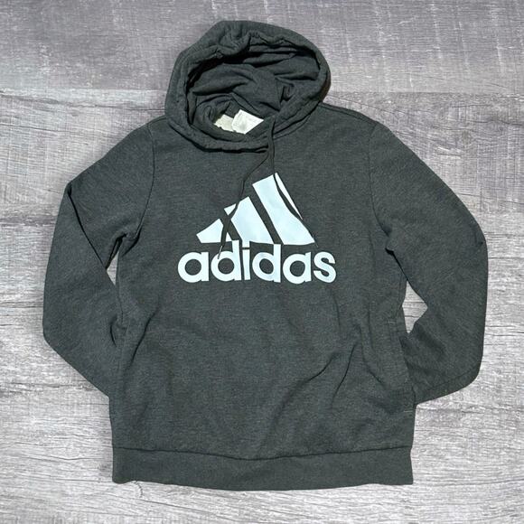Adidas Essentials Big Logo Fleece Hoodie Sweatshirt Womens L Dark Grey Athletic - Picture 1 of 7